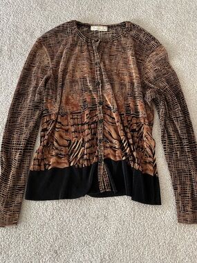 Brochure Textured Animal Print Flowy Button Up Blouse